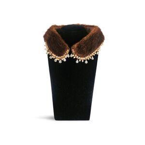 Vtg Detachable Mink Beaded Collar w Faux Pearl Dangle Beads Baar & Beards Japan